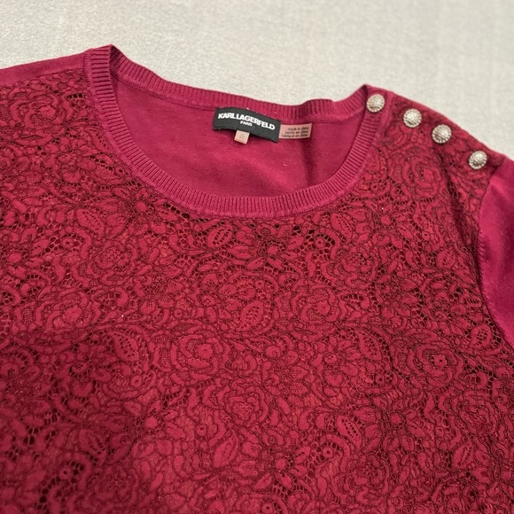 [XL]Karl Largerfield Laced Burgundy Rayon Blend L/Sleeve Crew Neck Sweater - Picture 3 of 10